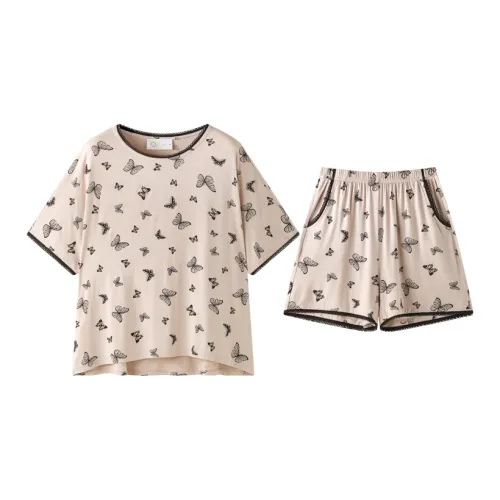 Meonsill Телесно-розовый + Бабочка D33277 Женские Пижамные комплекты