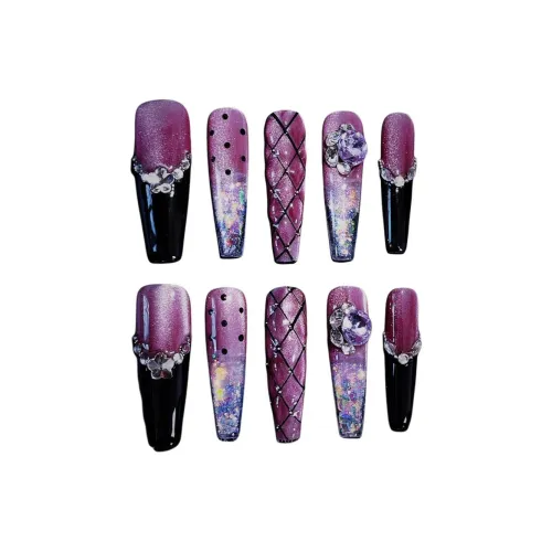 PRETTY NAIL Instagram стиль Miss COCO False Nail Длинный Фиолетовый Смужка Кошачий глаз