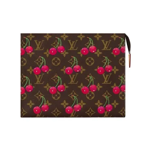 LOUIS VUITTON Takashi Murakami Коллаборация Монограмма Покрытый холст Туалетная сумка Клатч Женская Коричневая