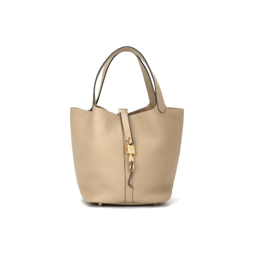 HERMES Picotin Lock Корова Кожа Корзина Сумка Ведрообразная Сумка Сумка 22 Женская Тренч Серый