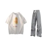 Белая рубашка с короткими рукавами + серые карго штаны