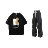 Черная рубашка с короткими рукавами + черные карго штаны