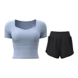 [Комплект с коротким рукавом] Серый озерно-синий + Звездообразующий черный