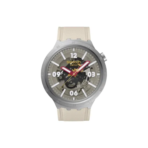 Коллекция Swatch Essentials Кварцевый механизм Мужские часы Часы 47 мм Черепный циферблат Корпус из нержавеющей стали Силиконовый ремешок