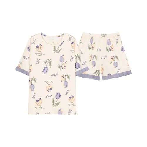 Cotton Gene Слоновая кость Женские Пижамные комплекты