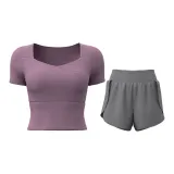 [Комплект с коротким рукавом] Ягодно-фиолетовый + Известняк