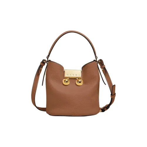 MARNI Trunkaroo Телячья кожа Ведрообразная сумка Сумка на одно плечо Женская Коричневая