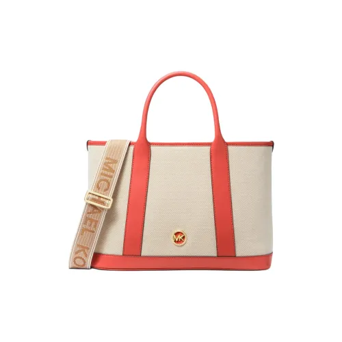 MICHAEL KORS Ткань Тоут Сумка Сумка для покупок Сумка среднего размера Женская Экрю и Кораллово-красная