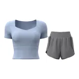 [Комплект с коротким рукавом] Серый озерно-синий + Известняк