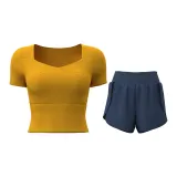 [Комплект с коротким рукавом] Мангово-желтый + Китово-синий