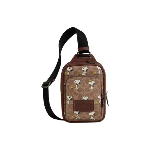 COACH Peanuts SNOOPY Коллаборация Racer Покрытый холст Sling Сумка Мини Мужской Охра