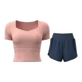 [Комплект с коротким рукавом] Барби розовый + Китово-синий