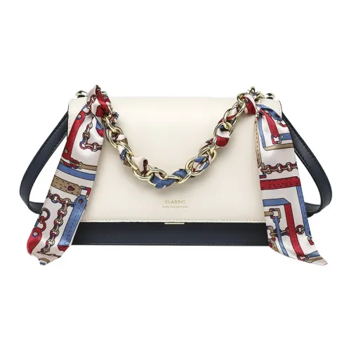 PESASRIE Сумка из крупнозернистой текстуры коровьей кожи маленькая квадратная сумка через плечо на одно плечо женская экрю и синяя