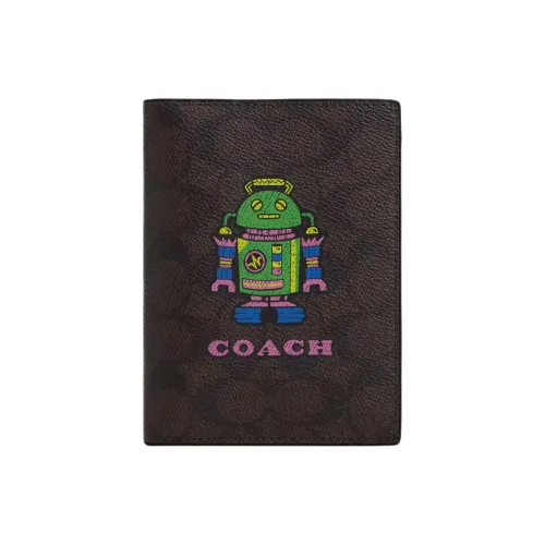 COACH Покрытый холст Держатель для паспорта Мини Женский Ореховый