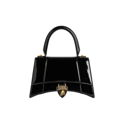 Balenciaga AUTOMOBILI LAMBORGHINI Коллаборация HOURGLASS Лакированная кожа Сумка Маленькая Женская Черная