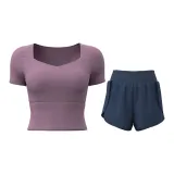 [Короткий рукав Комплект] Ягодный фиолетовый + Кит синий