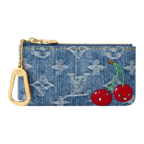 LOUIS VUITTON Takashi Murakami Коллаборация MONOGRAM DENIM Ткань Key Pouch Монетница Маленький Женские Синий