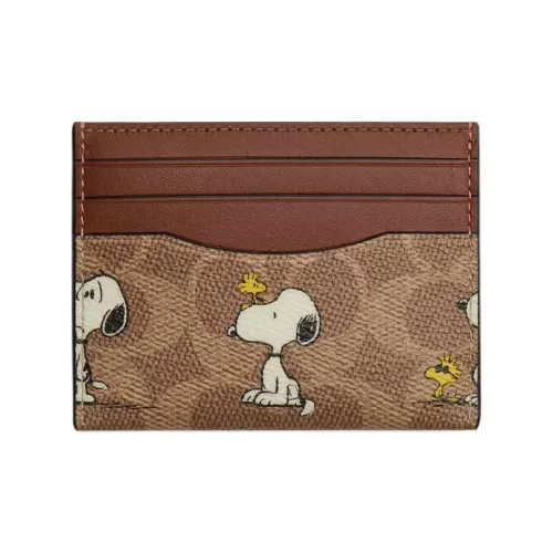 COACH PEANUTS SNOOPY Коллаборация Холст Картхолдер Мини Унисекс Коричневый