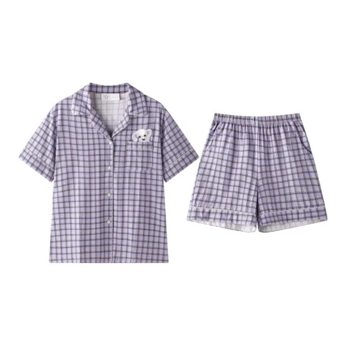 Meonsill Фиолетовая клетка + Милый Собака D33262 Женские пижамные комплекты