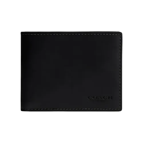 COACH BILLFOLD Естественный КОРОЗИНОВЫЙ Кожаный Кошелек Мини Мужской Черный