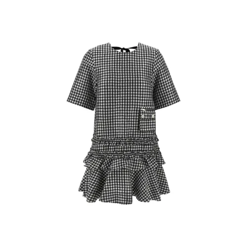 GANNI Короткое платье с короткими рукавами женское черное