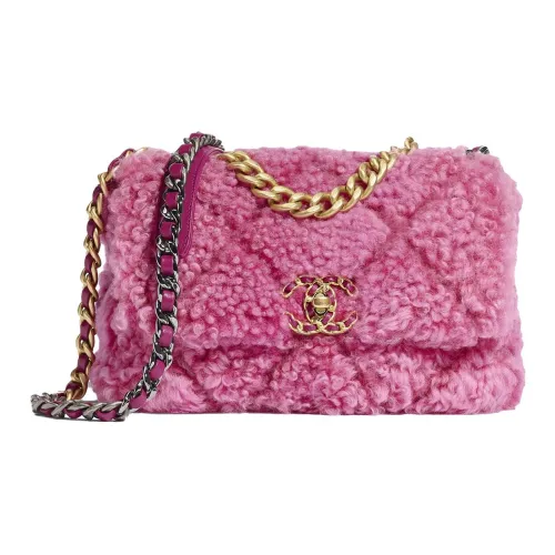 CHANEL 19Bag Клетка Шерсть Flap Bag Crossbody Small Women's Dark Pink