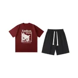 Бордовый (Бордовый топ + черные шорты)