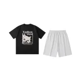 Black (Черный топ + Цветочные серые шорты)