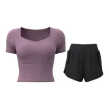 [Короткий рукав Комплект] Ягодный фиолетовый + Звездный черный