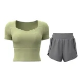 [Комплект с коротким рукавом] Зеленый цвет кардамона + Известняк
