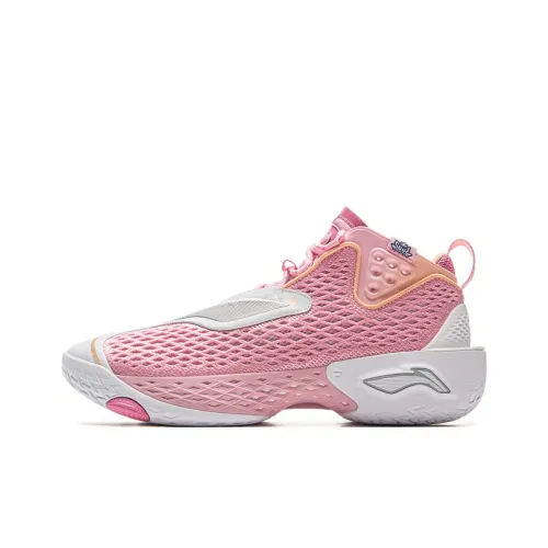 LiNing BadFive 5 Противоскользящий Устойчивый к износу Дышащий Отскок Сцепление MID Топ Баскетбольные кроссовки Мужской Розовый Белый