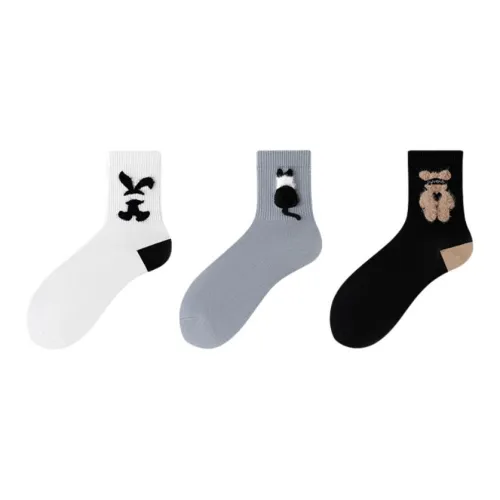 WAJUZHEN Bearbrick Кролик 3 шт Женские MID Носки до икры