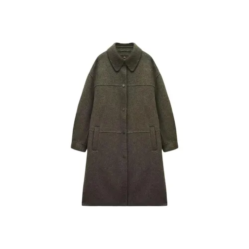 INSUN Оливково-зеленый, Овечья шерсть + Альпака Женское пальто