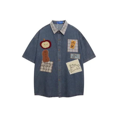 WAYHWEI Джинсовая синяя унисекс рубашка