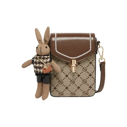 Narandu Сумка через плечо с тканью и синтетической кожей чехол для телефона мини женский кофейный