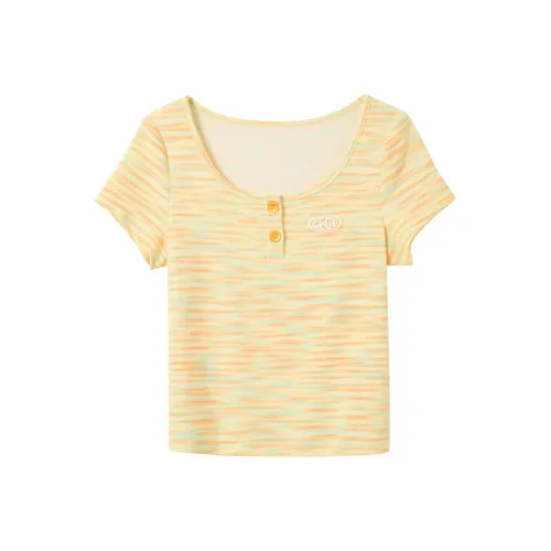 3COLOUR Кремово-желтые Полосы Женские Рубашки T