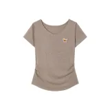 V-образный вырез, коричневый, цветочный, серый