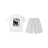 White (Белый топ + Цветочные серые шорты)