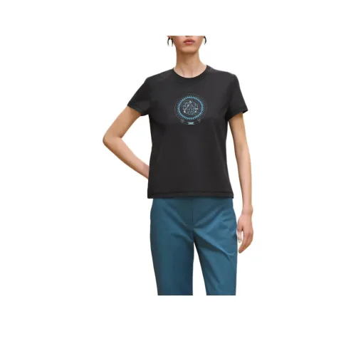 HERMES FW25 Стандартная рубашка T Женская Синяя Черная