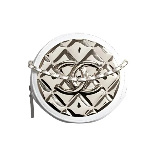 Chanel Кожа Круглая Сумка Сумка через плечо Женская Серебряная