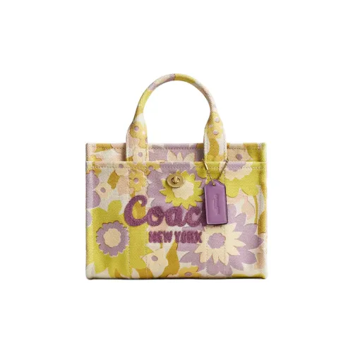 COACH Cargo Хлопок Тоут Сумка Сумка для покупок Сумка через плечо Сумка Маленькая Женская Фиолетовая и Желтая