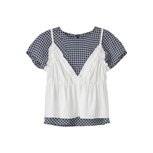 Fstudio Корейский Преппи стиль Топ Клетчатый Внутренний Короткий рукав Комплект из двух предметов T-рубашка Женская