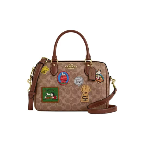 COACH PEANUTS Collaboration Rowan Покрытый холст Сумка через плечо Сумка среднего размера Женская Коричневый