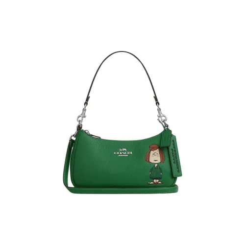 COACH PEANUTS Collaboration Teri Зернистая кожа личи Кожа Сумка через плечо Сумка Средний Женские Зеленый
