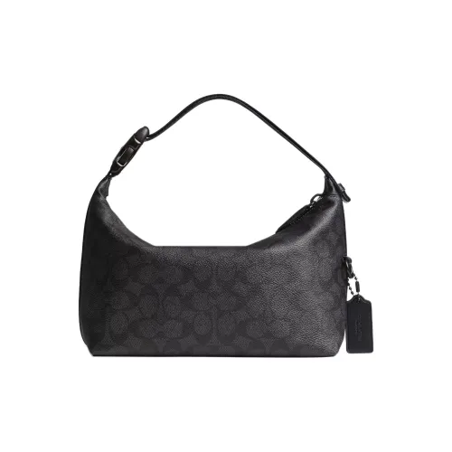 COACH Canvas Покрытый холст с телячьей кожей Сумка среднего размера Женская Черная