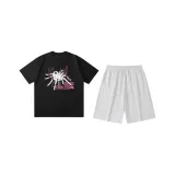 Black (Черный топ + Цветочные серые шорты)