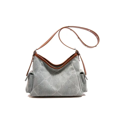 Meow In The Grass Деним Через плечо Подмышечная Сумка на плечо Женская Коричневый Серебряный