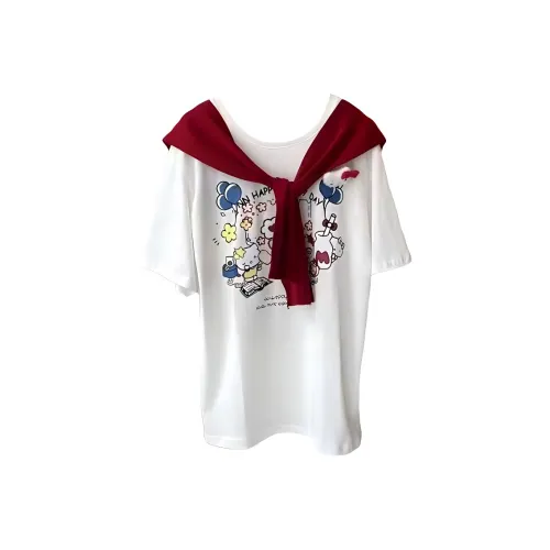 SKYA Белая рубашка T + Красный шаль Женские рубашки T