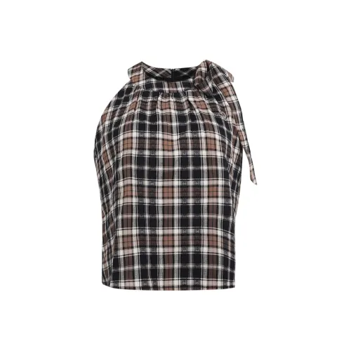 PEASLUNA Черно-коричневая клетчатая женская футболка