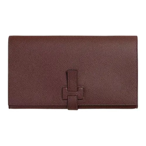 HERMES New H Passant Epsom Телячья кожа Кошелек Унисекс 0G Rouge Sellier Седло Красный